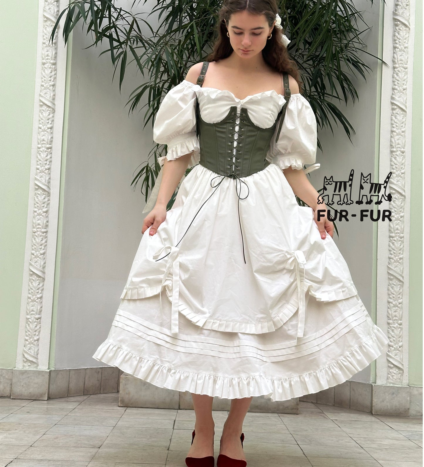 Karamelka double skirt dress with ruffles and bows
