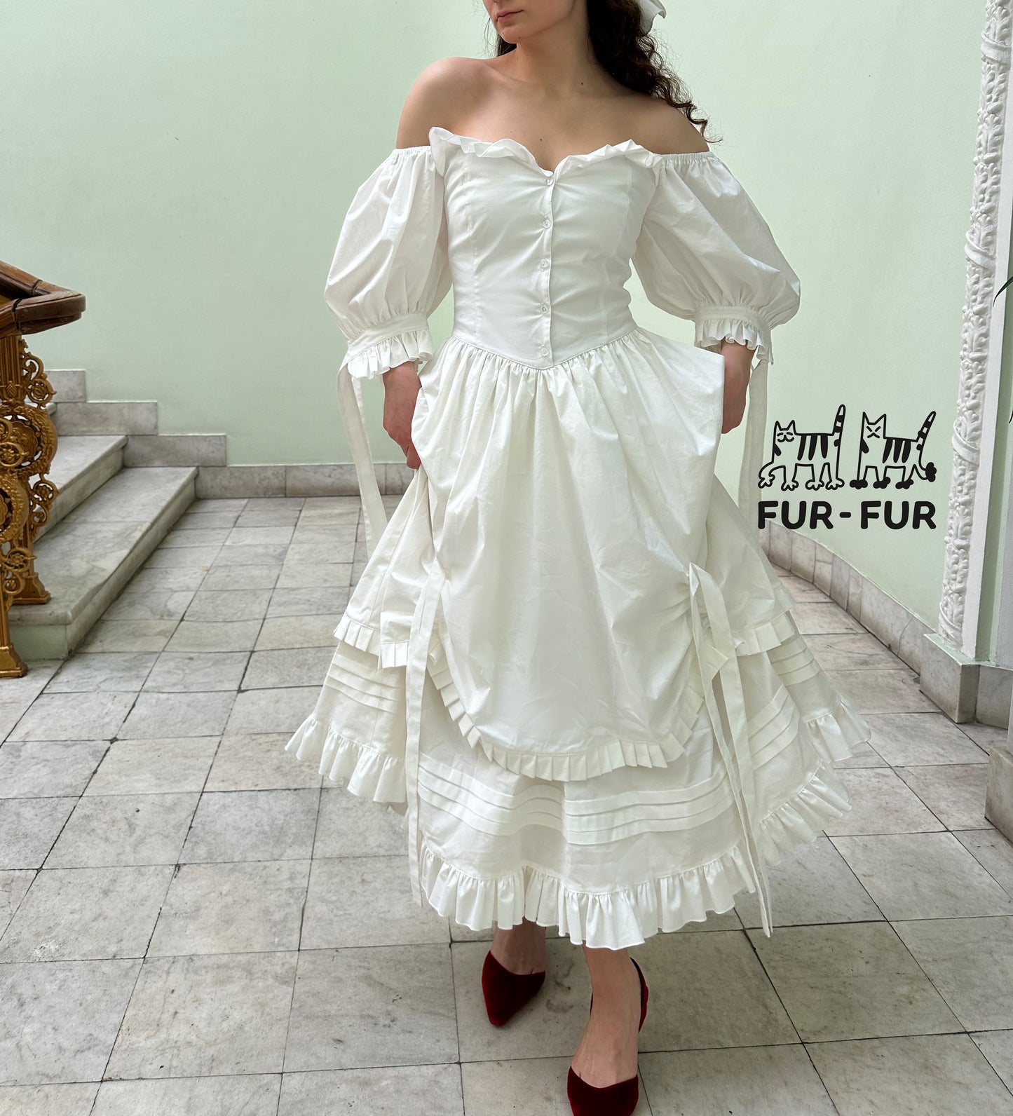 Karamelka double skirt dress with ruffles and bows