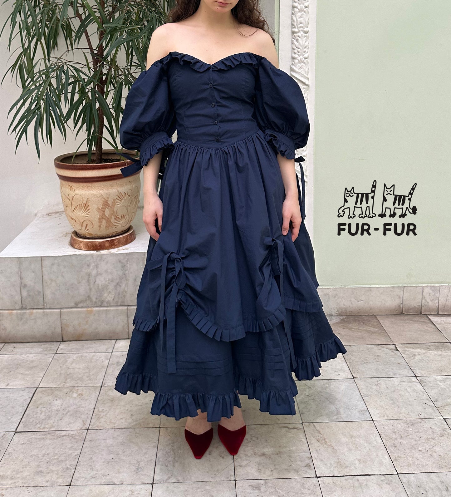 Karamelka double skirt dress with ruffles and bows