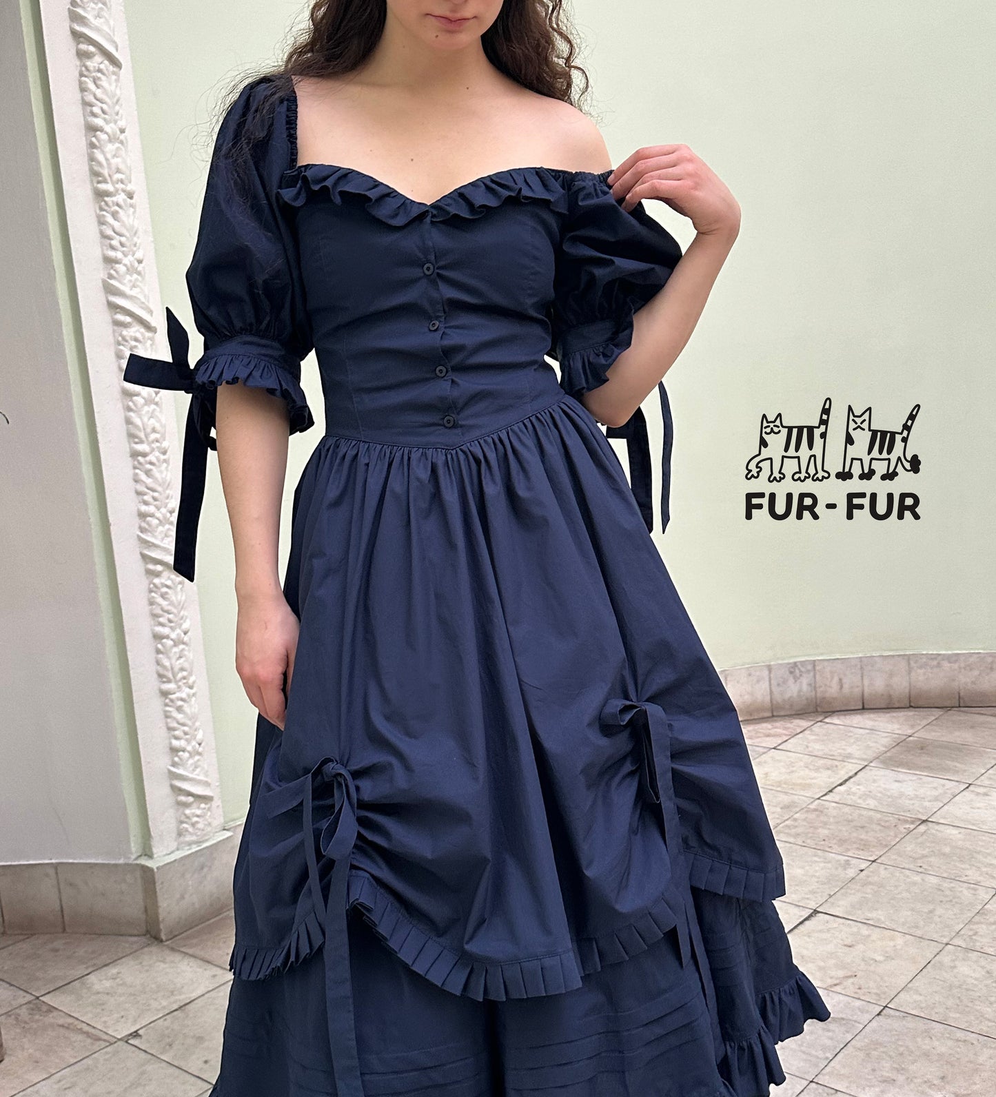 Karamelka double skirt dress with ruffles and bows