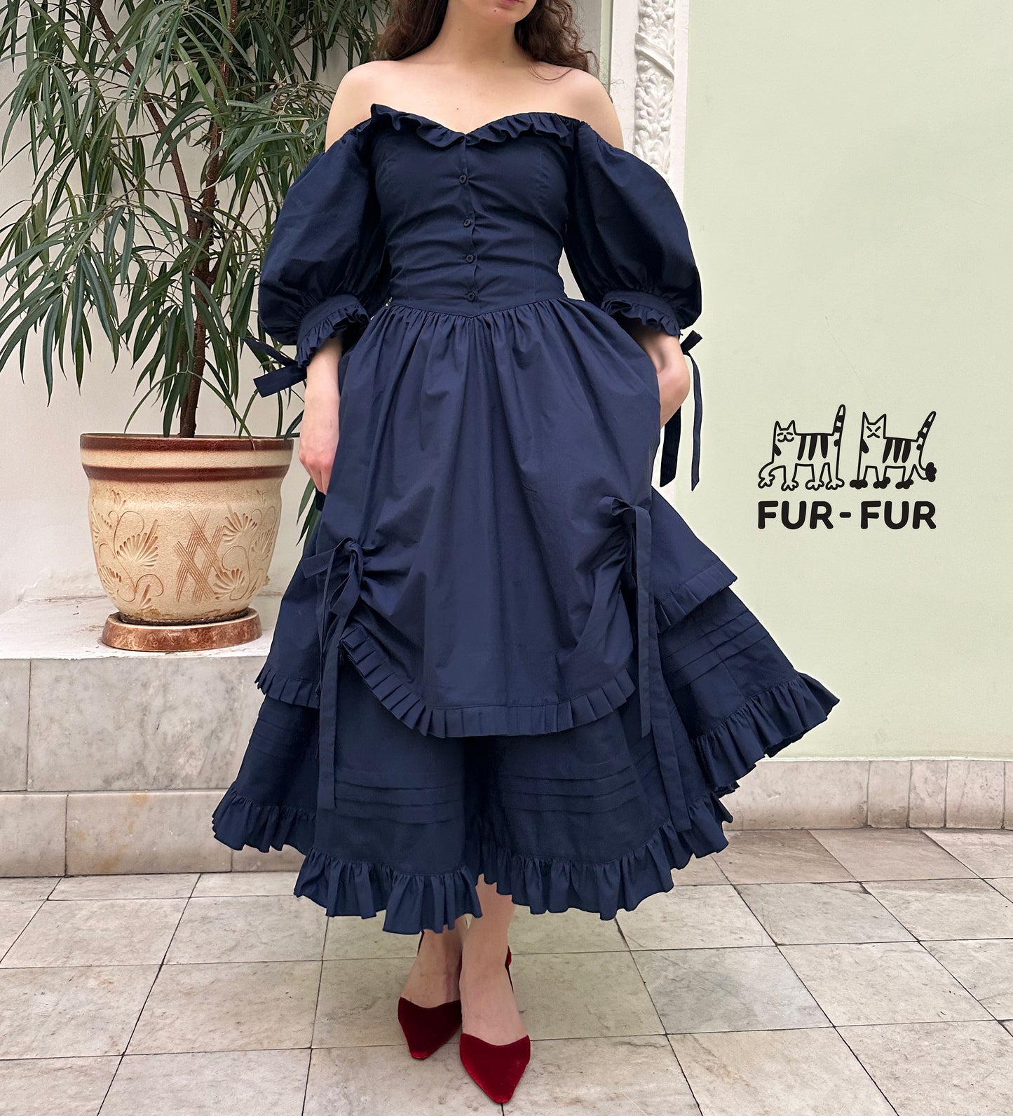 Karamelka double skirt dress with ruffles and bows