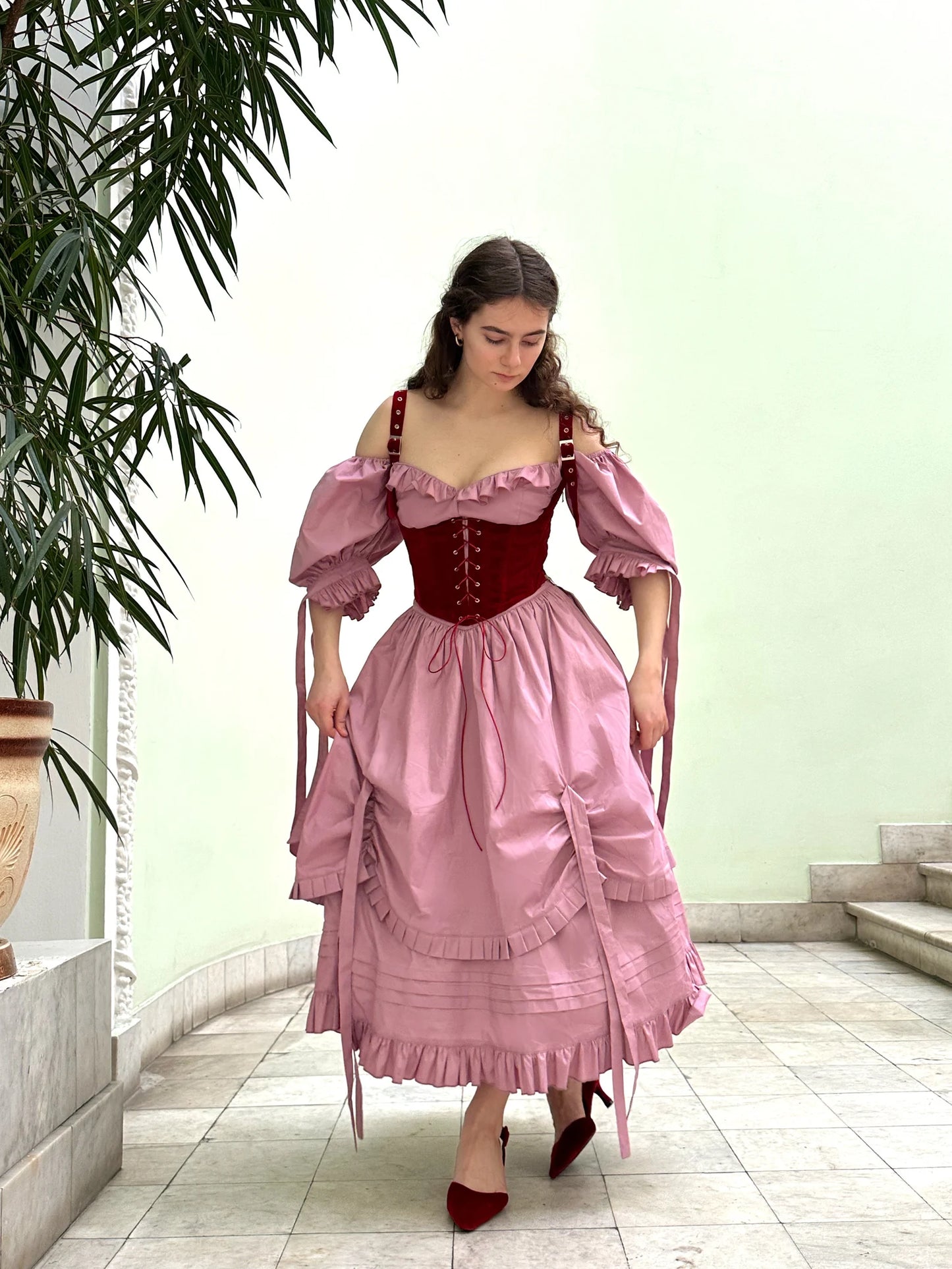 Karamelka double skirt dress with ruffles and bows