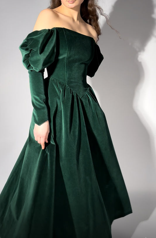Cotton Velour Forest Green Dress
