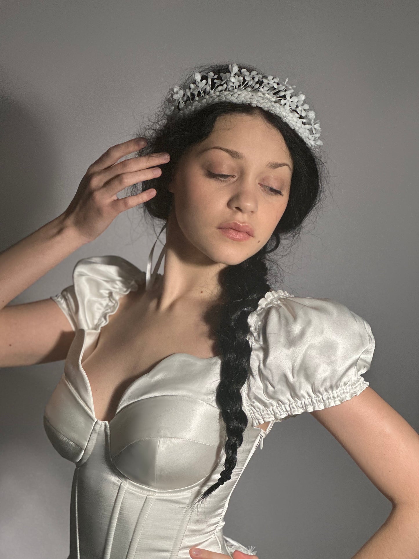 Prelude dramatic sweetheart scallopped neckline high slit dress