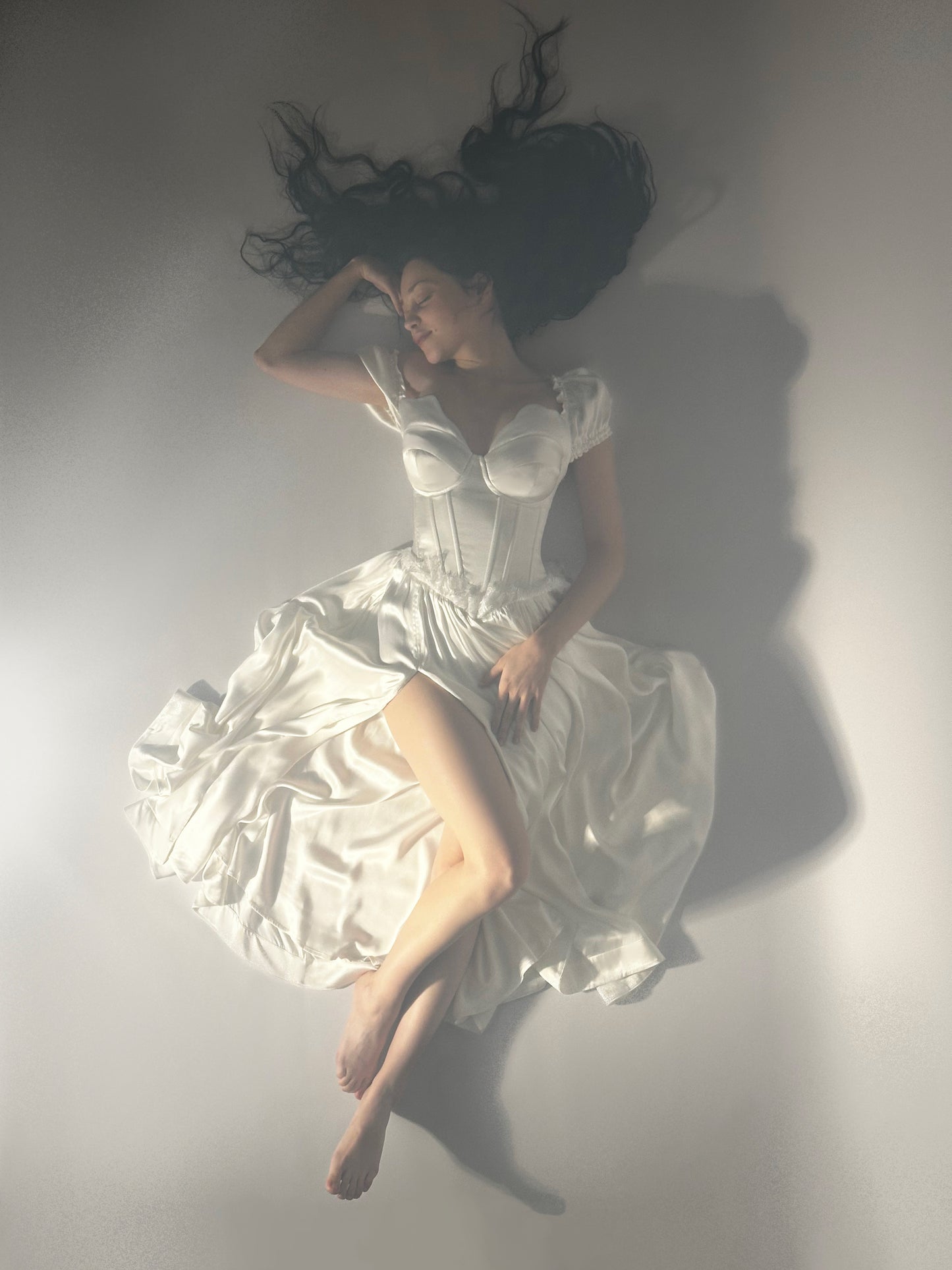 Prelude dramatic sweetheart scallopped neckline high slit dress