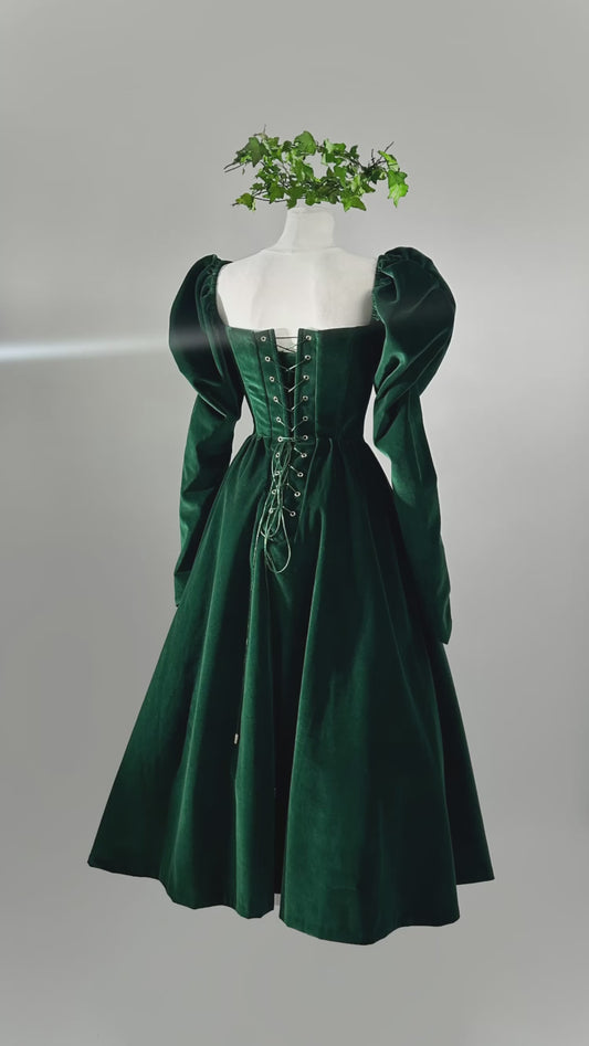 Cotton Velour Forest Green Dress